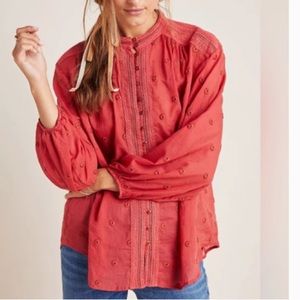 Anthropologie Maeve Auguste Blouse Button Down  Rust Orange Size Small